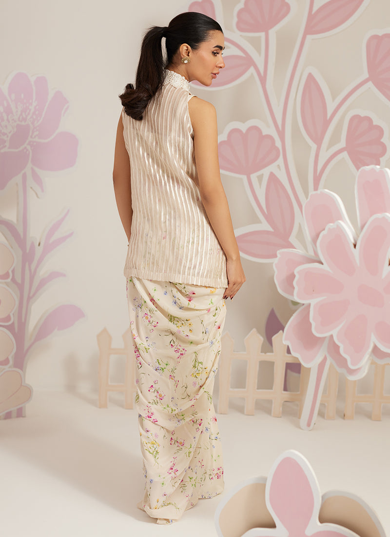 Isobel Jacket With Ivory Printed Crepe Skirt