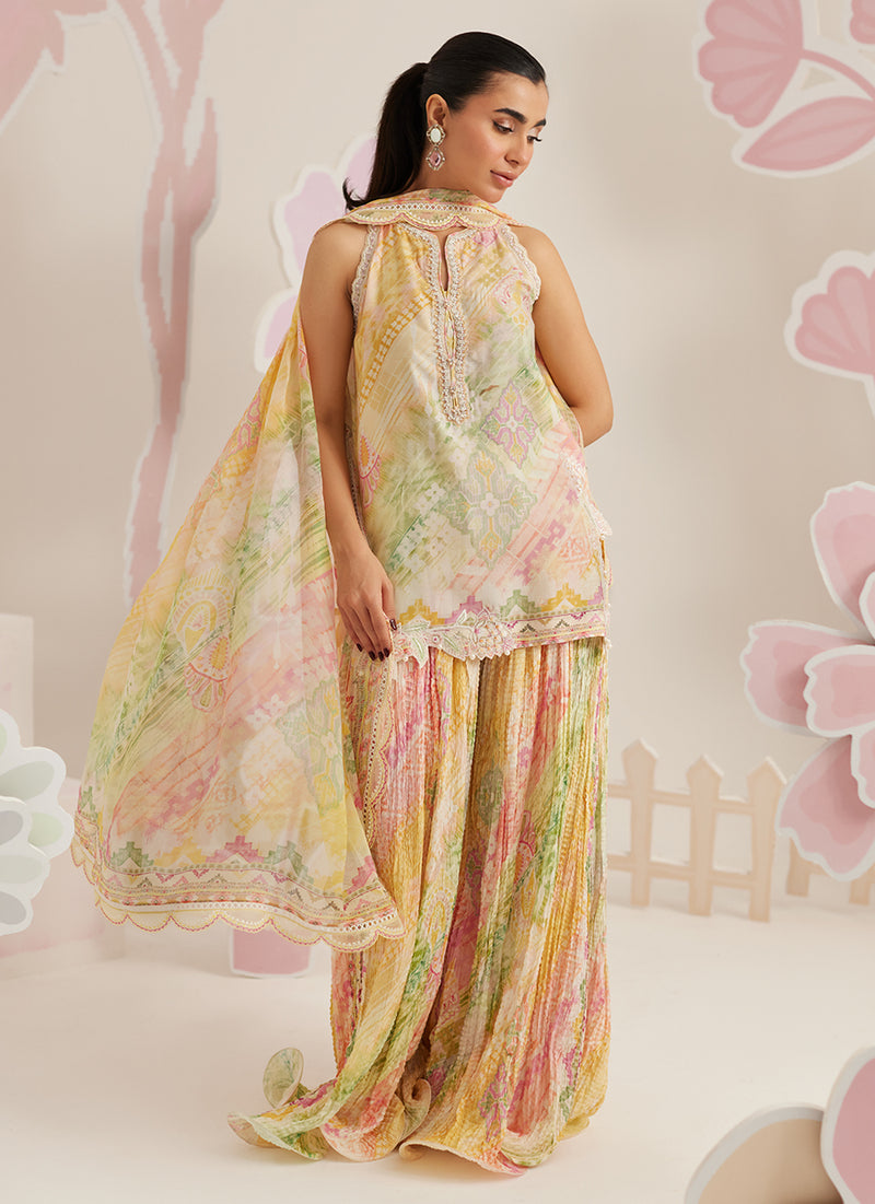 Elysia Shirt and Dupatta With Crushed Wide-Leg Pants