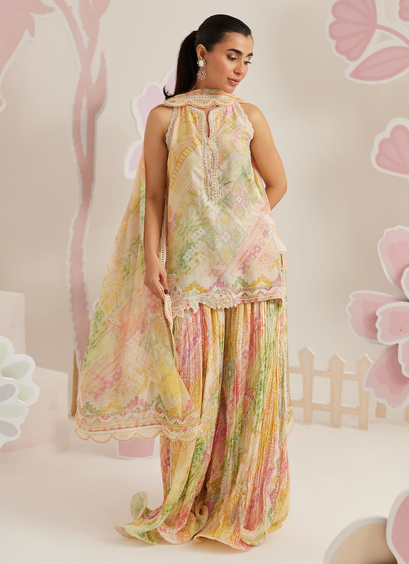 Elysia Shirt and Dupatta With Crushed Wide-Leg Pants