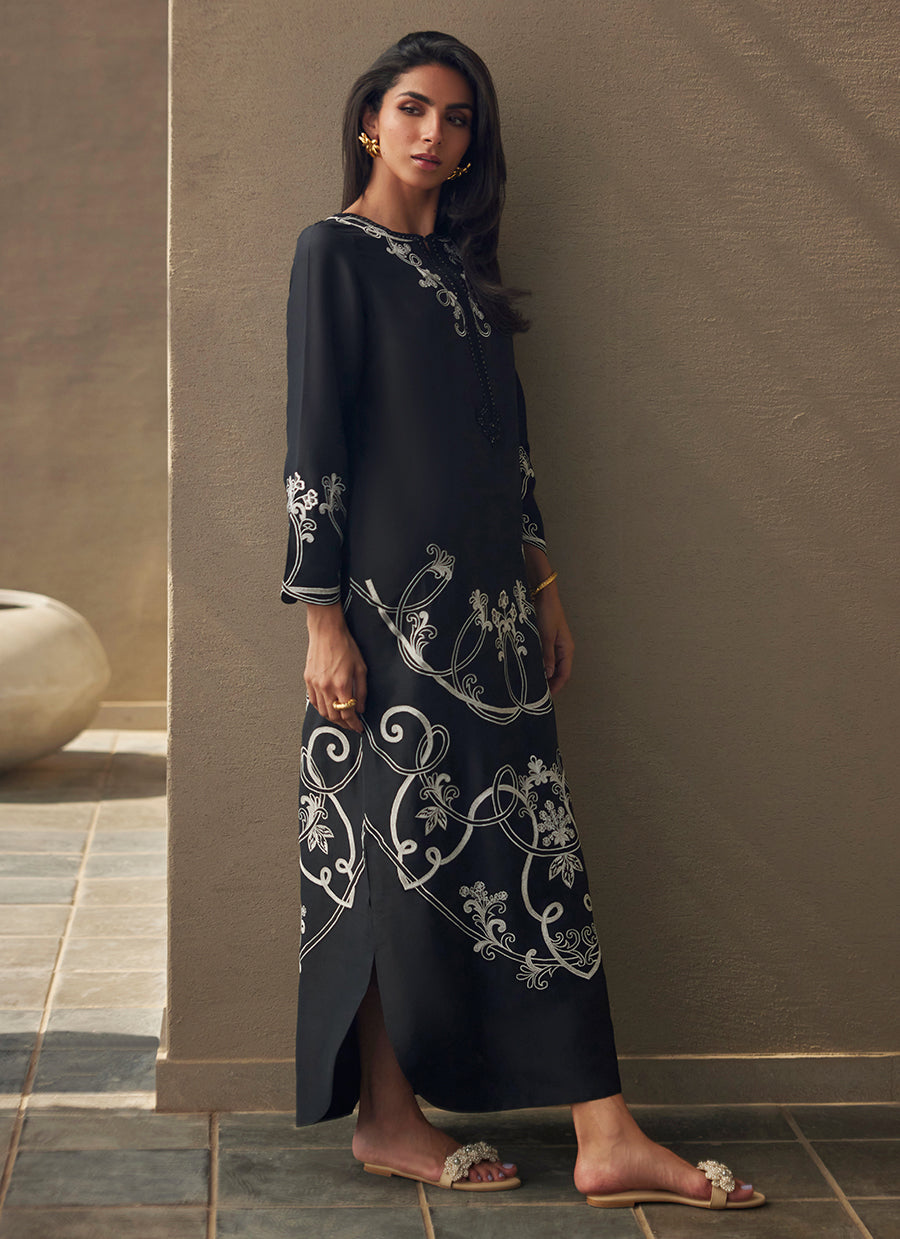 Serai Black Silk Kaftan