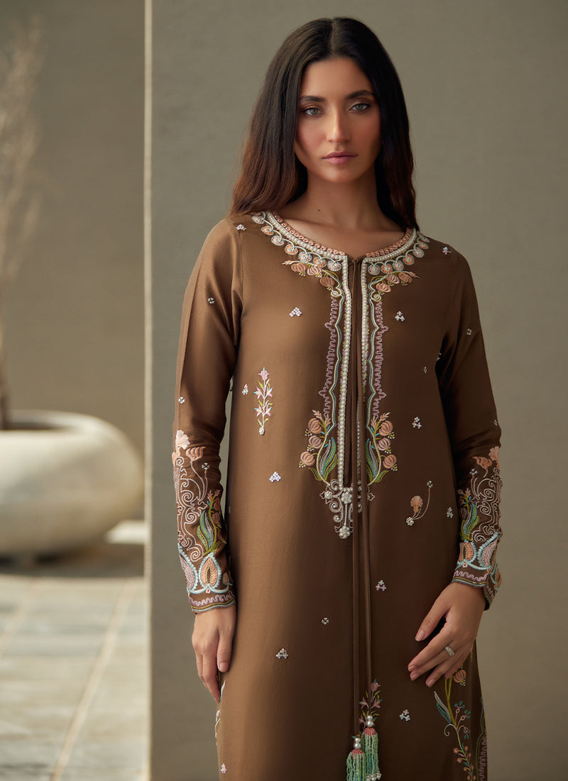 Enia Espresso Silk Kaftan