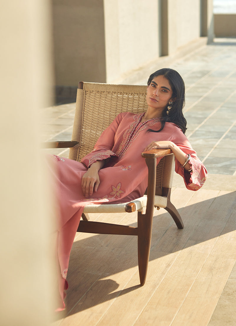 Nami Coral Silk Kaftan