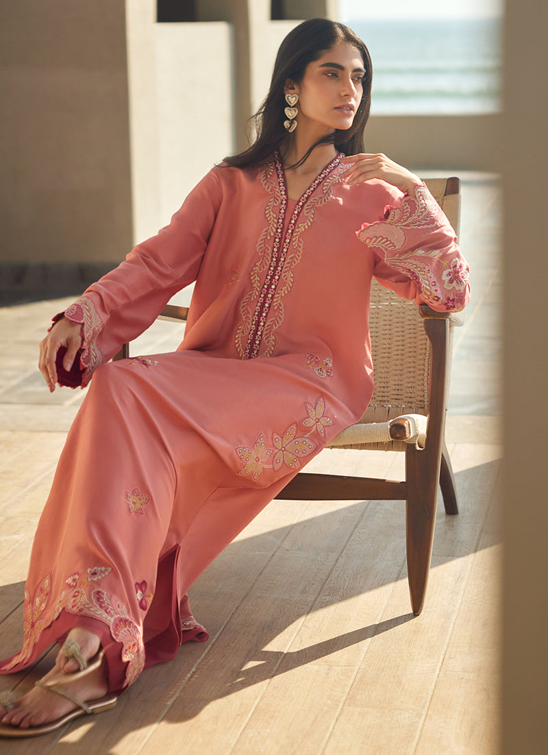 Nami Coral Silk Kaftan