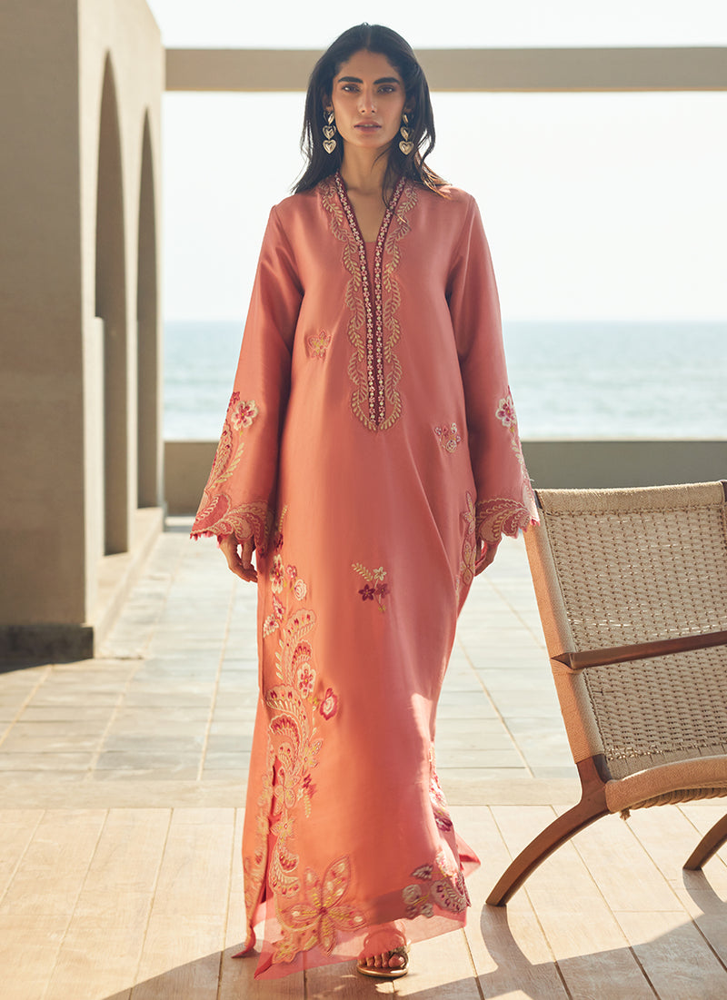 Nami Coral Silk Kaftan