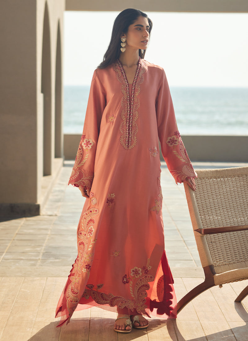 Nami Coral Silk Kaftan