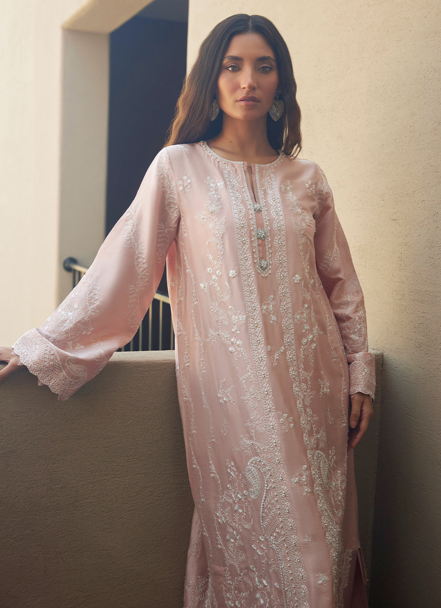 Nami Pale Pink Silk Kaftan