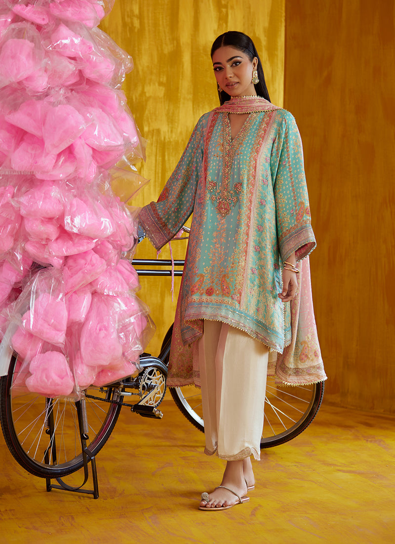 Juni Aqua Shirt And Dupatta
