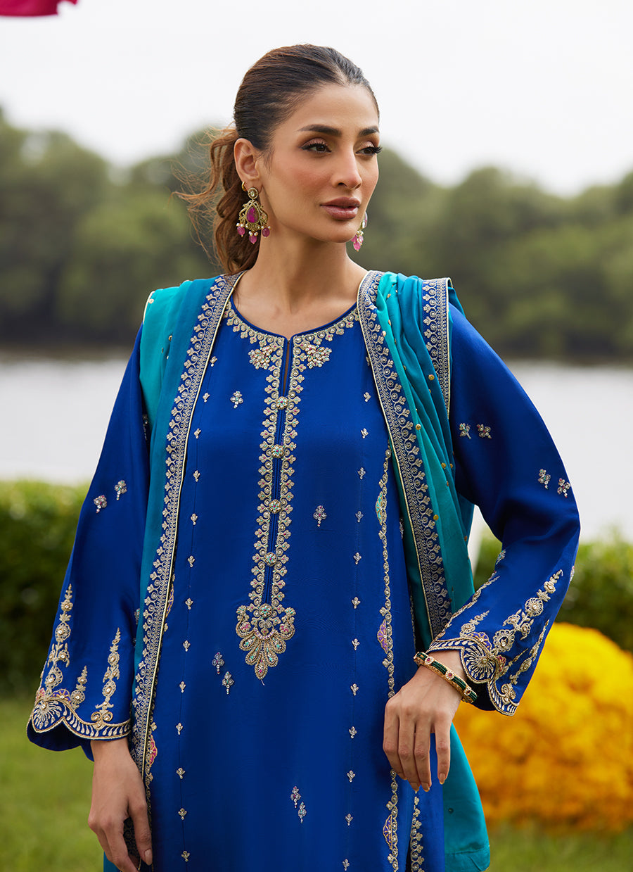 Opal Blue Shirt And Dupatta