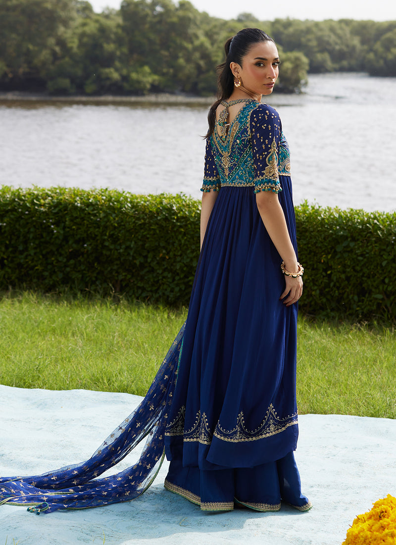 Zari Navy Kalidaar And Dupatta