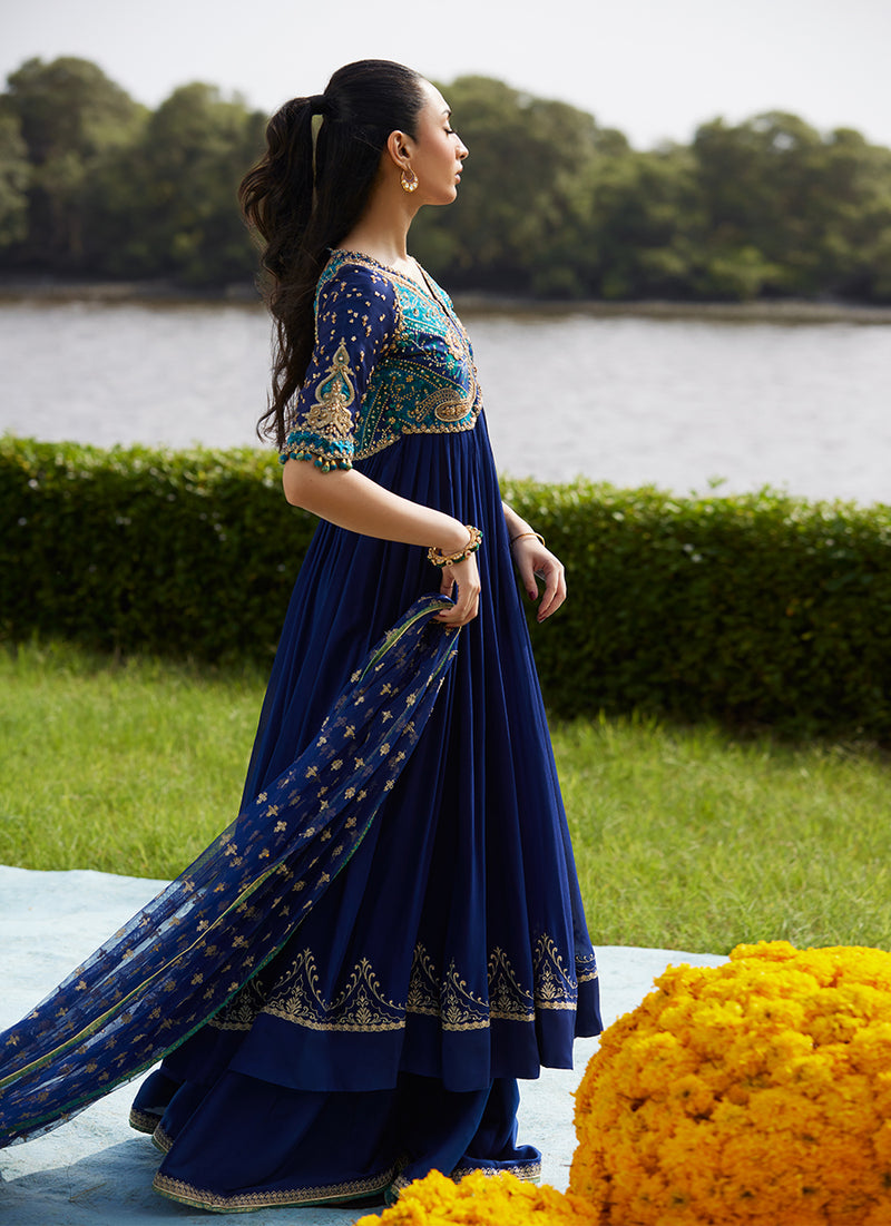 Zari Navy Kalidaar And Dupatta