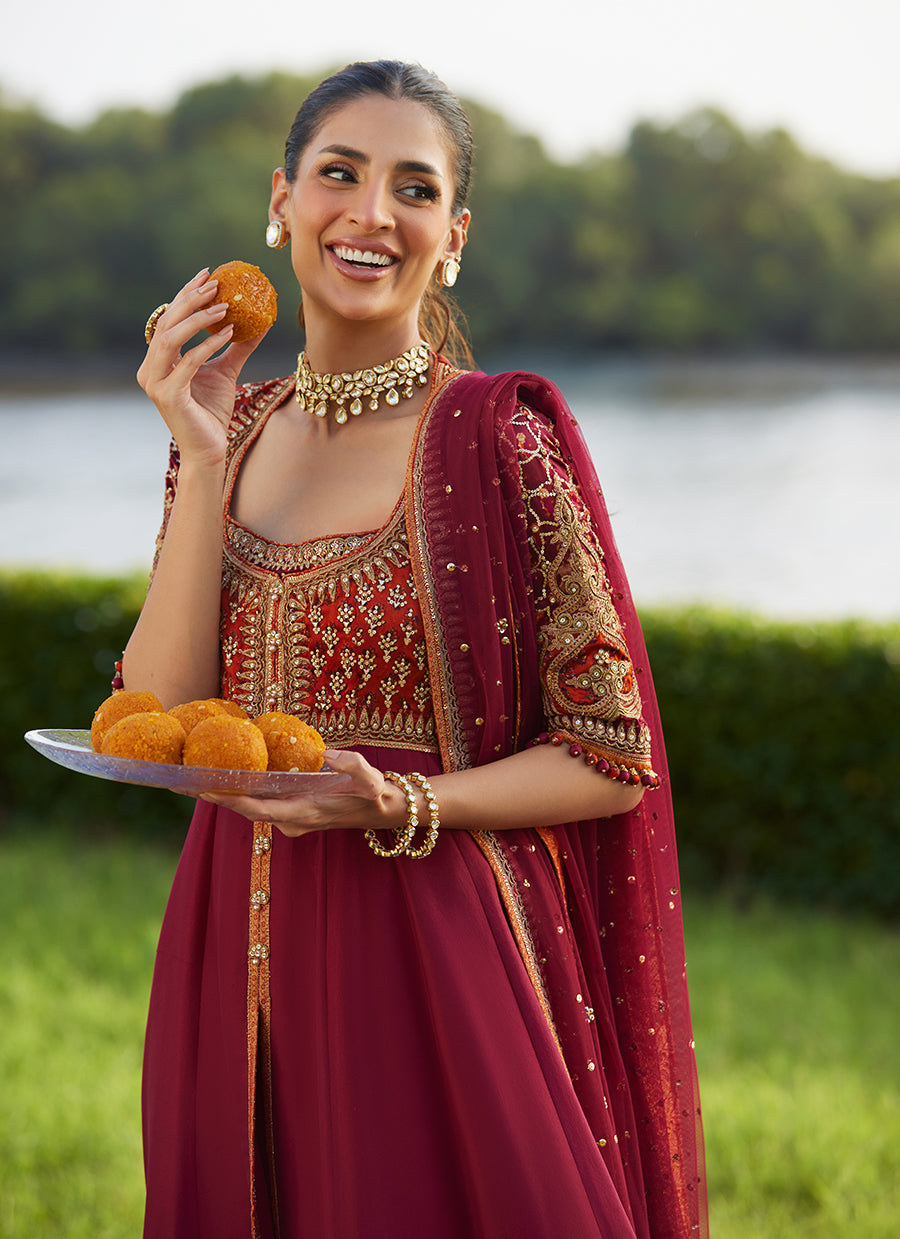 Anarq Crimson Kalidaar And Dupatta