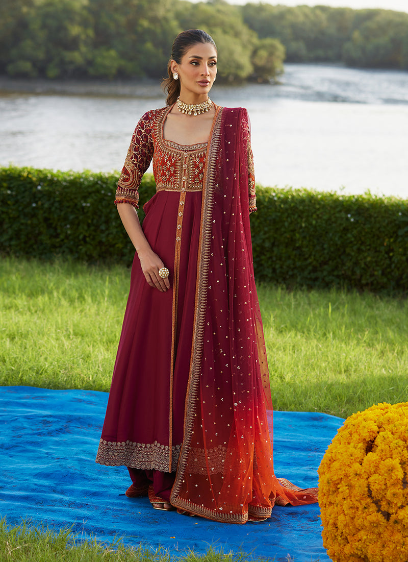 Anarq Crimson Kalidaar And Dupatta