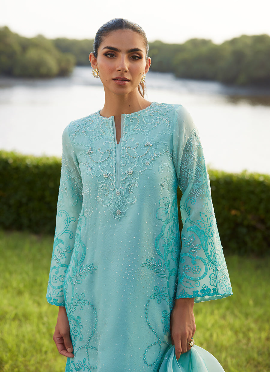 Wari Aqua Kurta And Dupatta