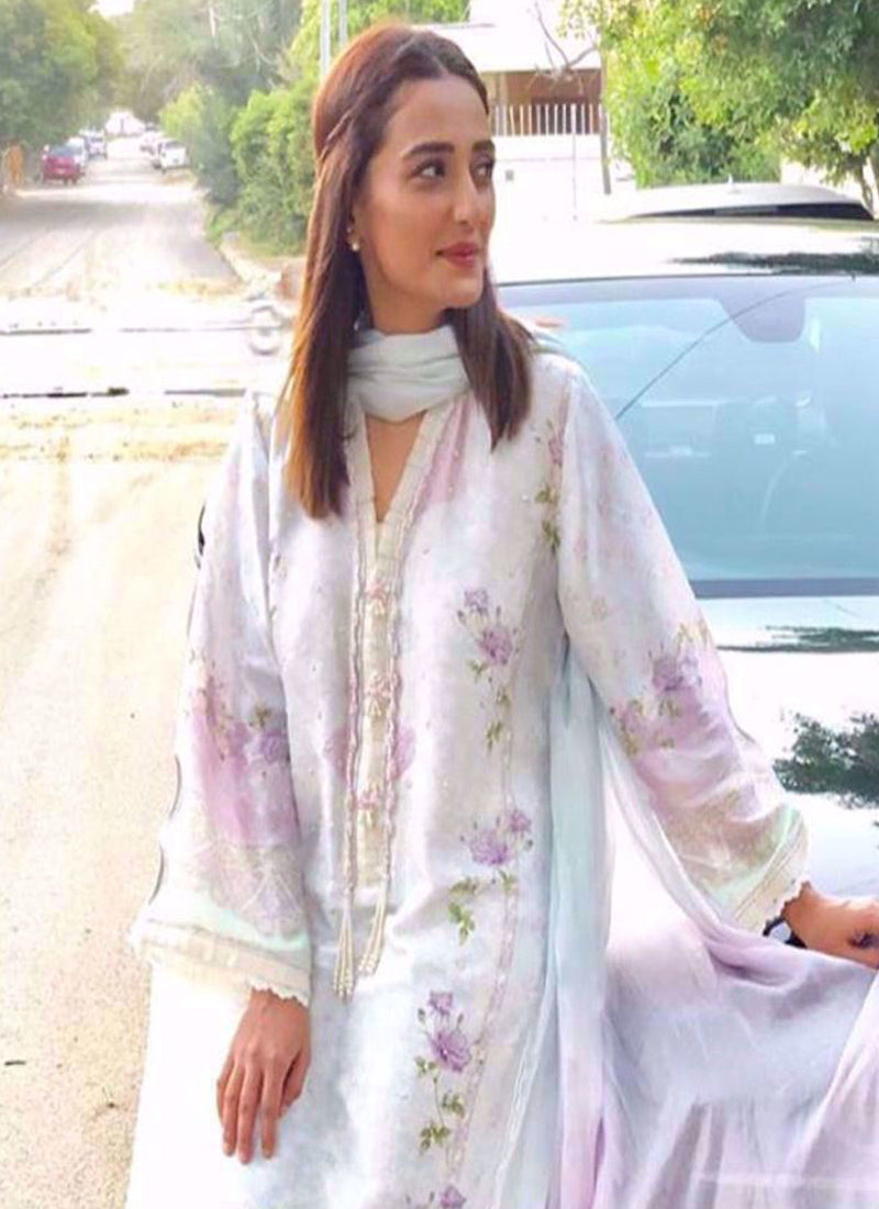 Momal Sheikh Wearing Aqua Luxe Pret Attire
