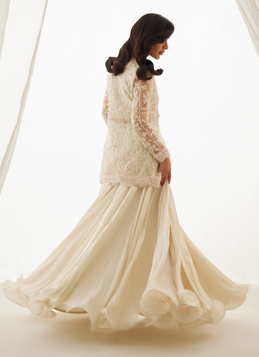 Zariah Ivory Peplum, Lehenga And Dupatta
