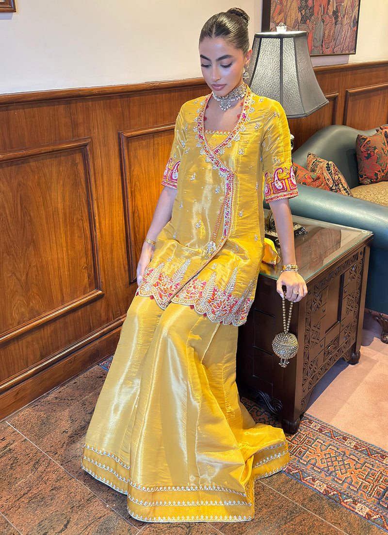 Zoya in Henna Saffron Angharkha And Dupatta