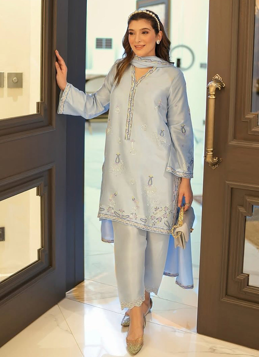 Zainab Reza In Bettie Cornflower Blue Ensemble