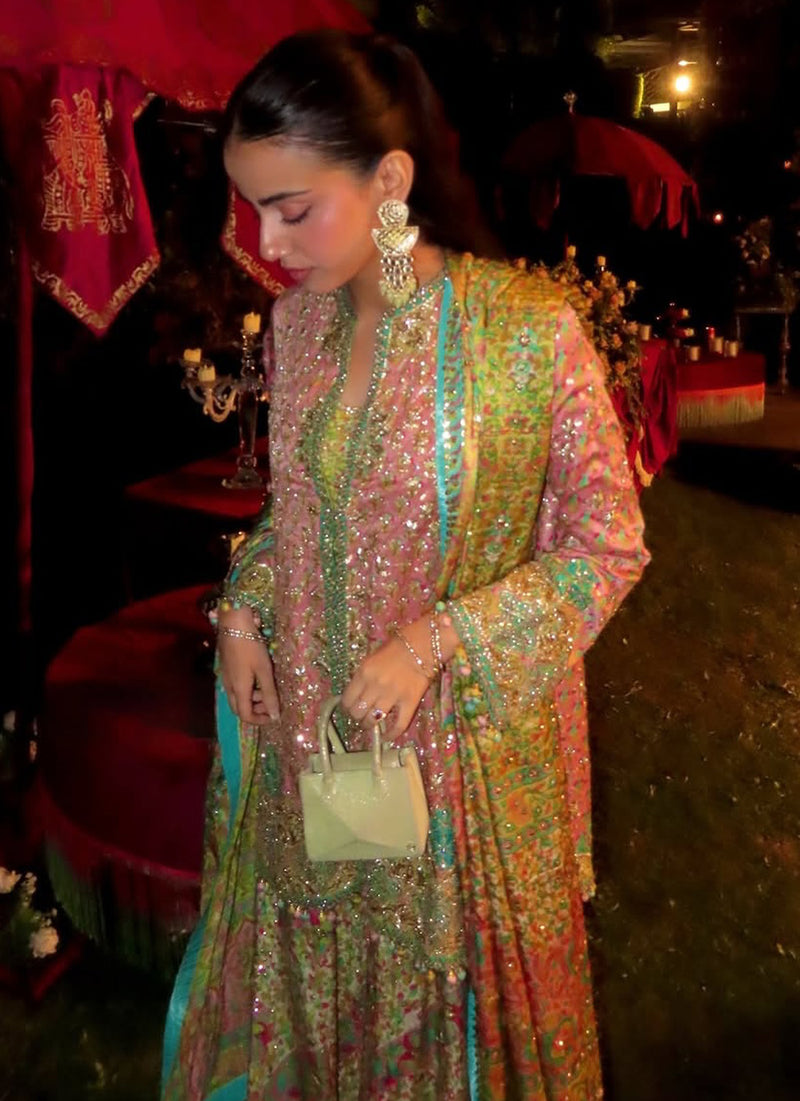 Arooba in Shae Blockprinted Dhaka and Short Jacket