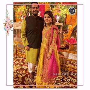 Beautiful Arooj Shahid uber festive at her wedding festivities in shade of saffron yellow