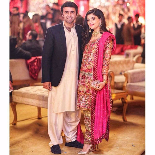 Gulrukh Shafiq, looking beautifully festive in a Farah Talib Aziz wedding ensemble