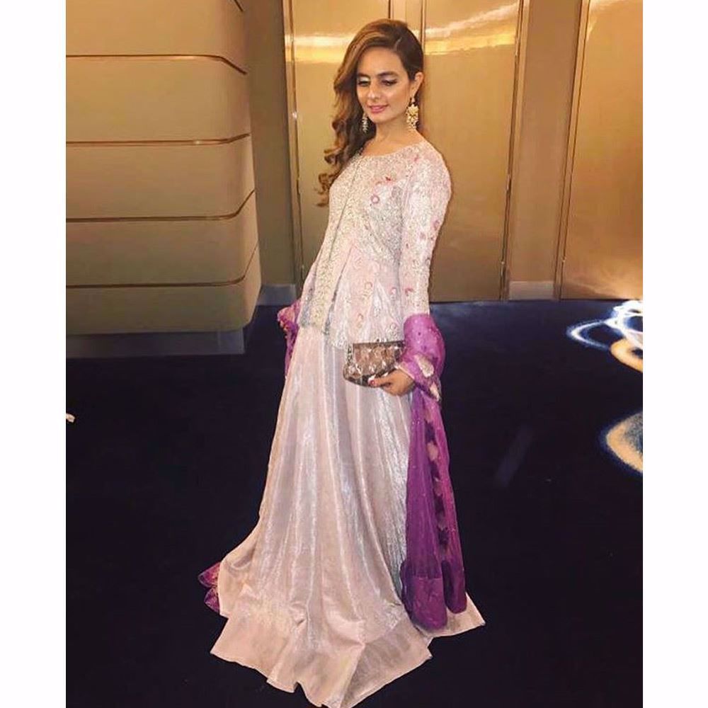 Amirah looking beautiful in a lavender Farah Talib Aziz custom made peplum choli and lengha