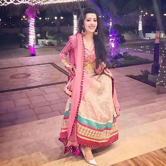 Peachy pinks and silver Farah Talib Aziz ensemble