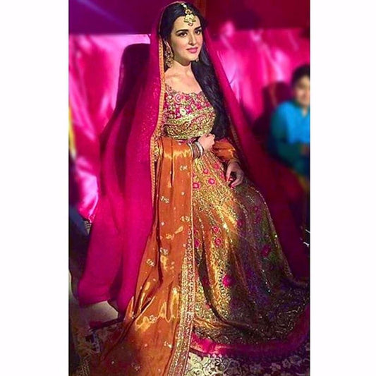 Our favourite beauty and Make-up sensation Natasha Khalid in a custom made Farah Talib Aziz lengha choli!