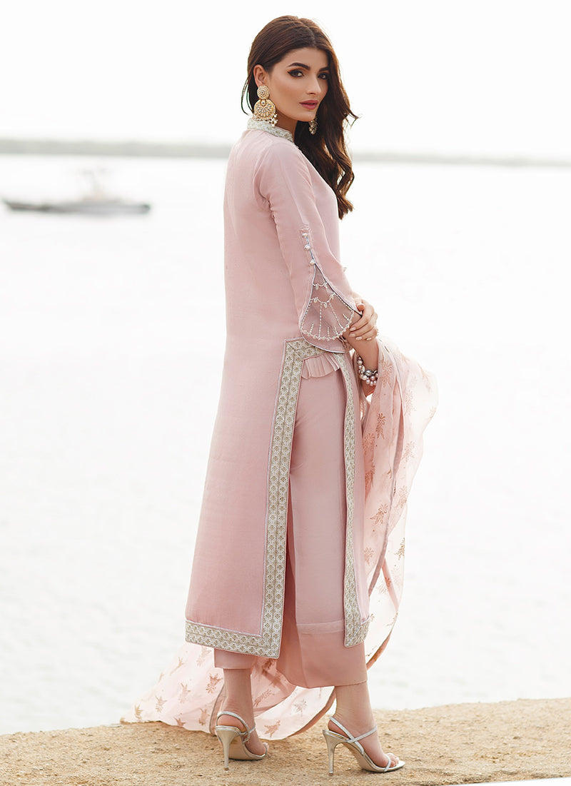 Tissue Pink column shirt with dupatta
