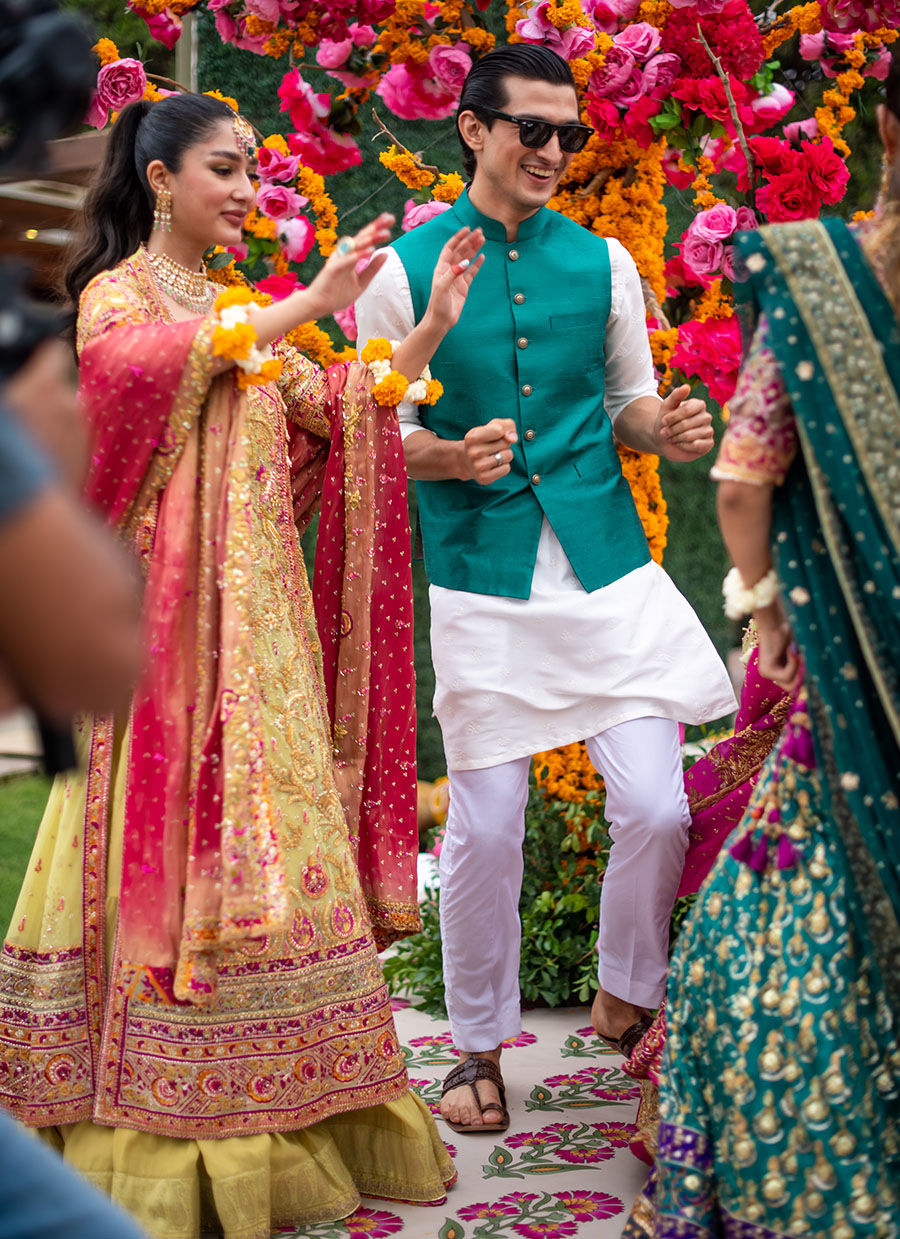 Creme Schiffli Kurta and Pajama - Peacock WaistCoat