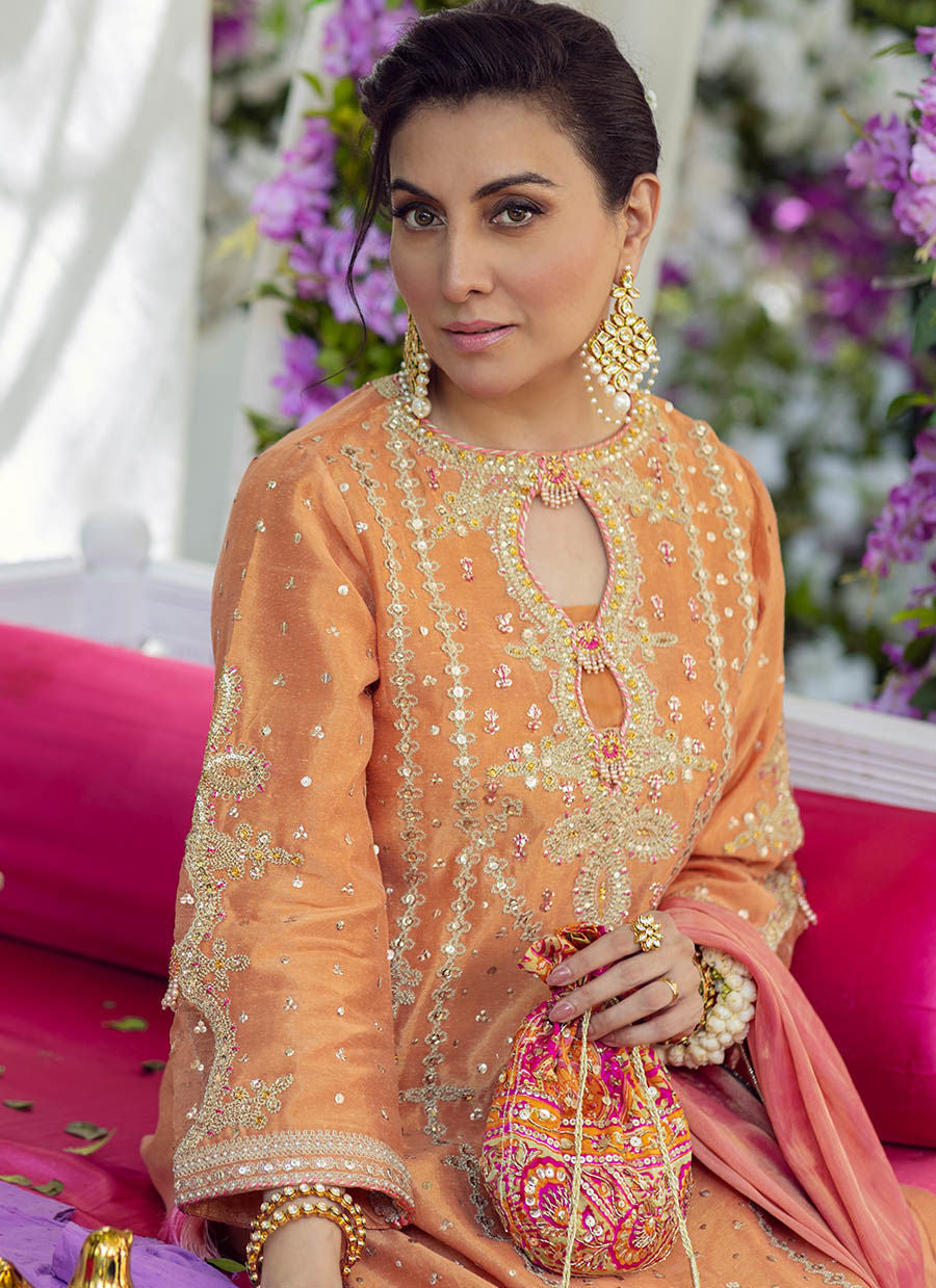 Layla Peach Shirt and Dupatta