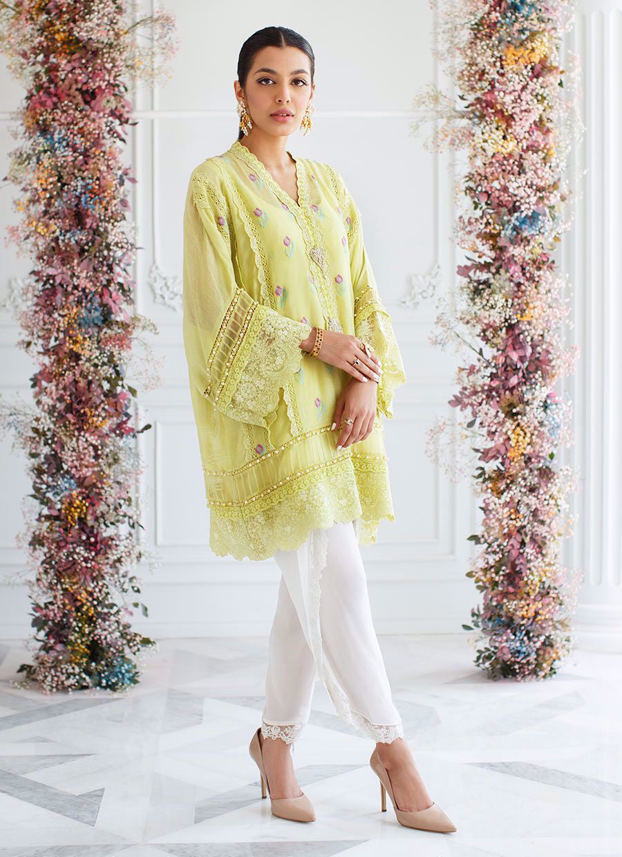 Lace Overlap Crepe Silk Shalwar