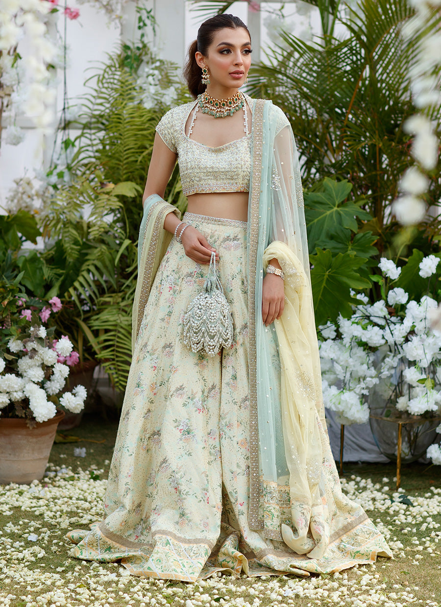 Zoe lemon Mint hand embellished Lehnga Choli