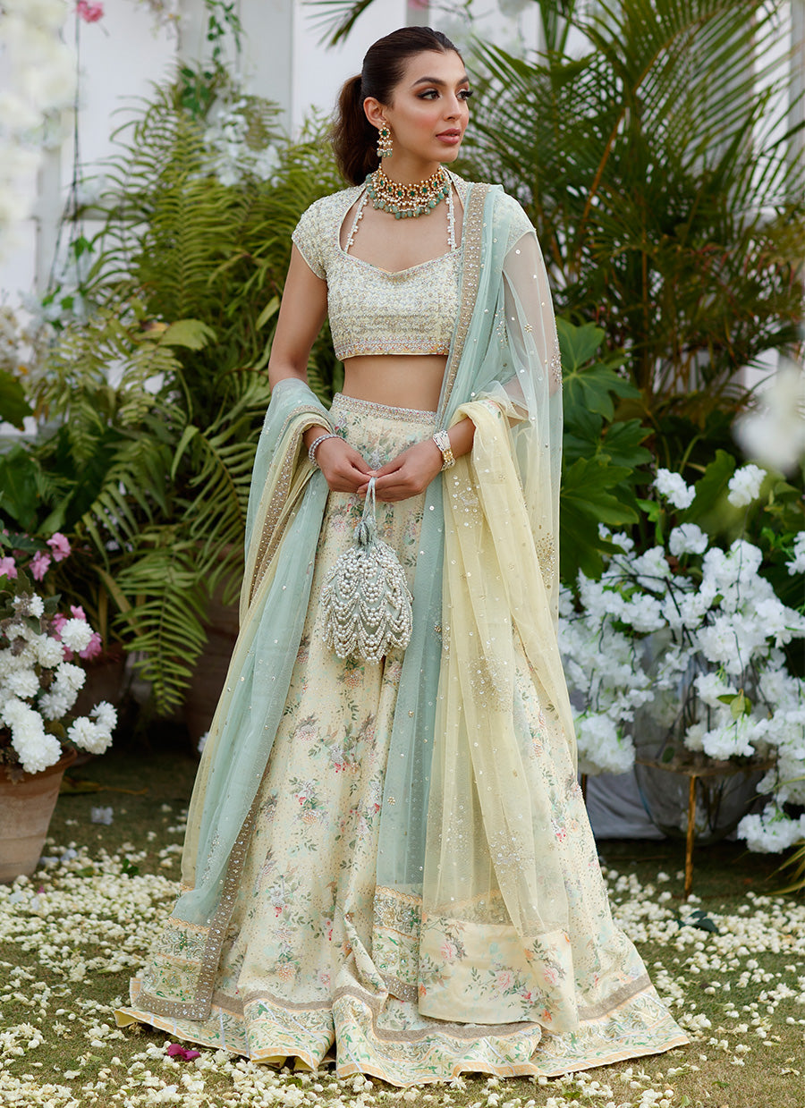 Zoe lemon Mint hand embellished Lehnga Choli