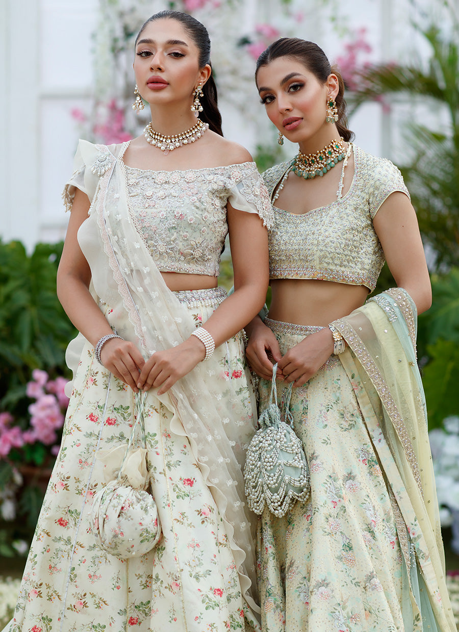 Zoe lemon Mint hand embellished Lehnga Choli