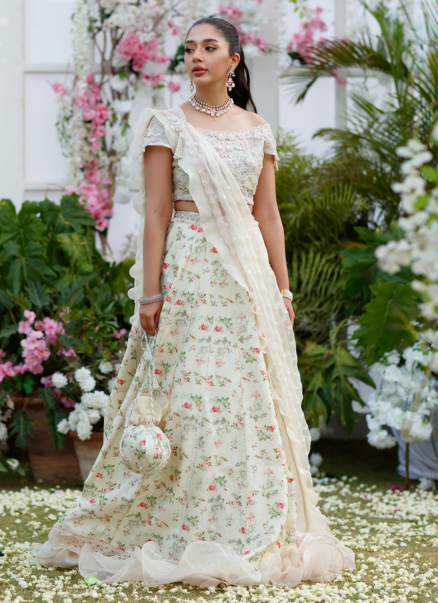 Daphne Crème Printed Rosette Lehenga