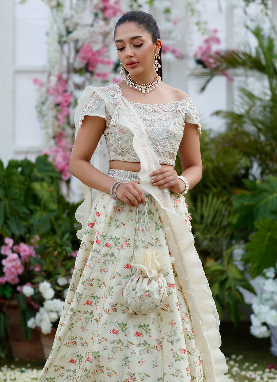 Daphne Crème Printed Rosette Lehenga