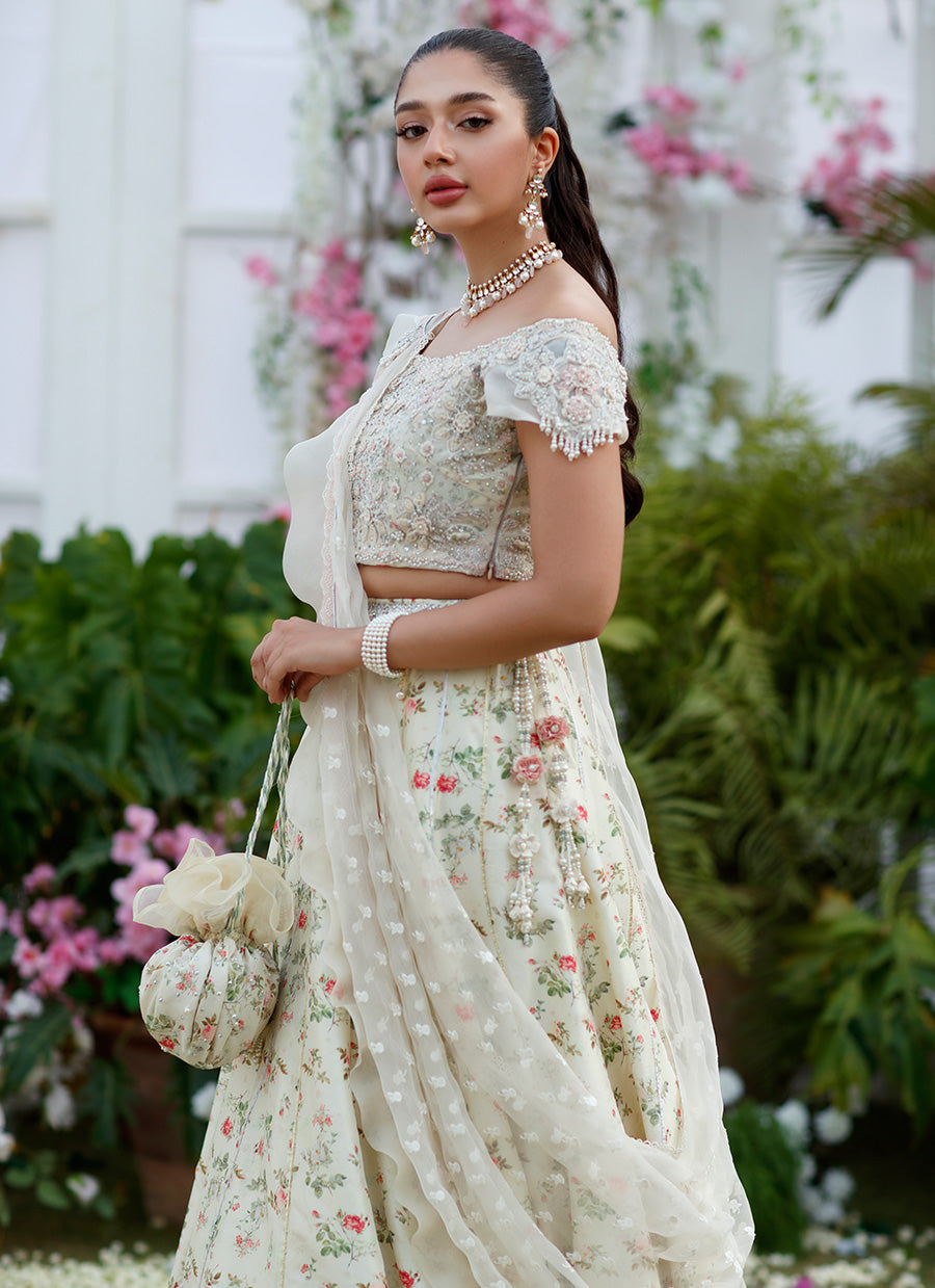 Daphne Crème Printed Rosette Lehenga