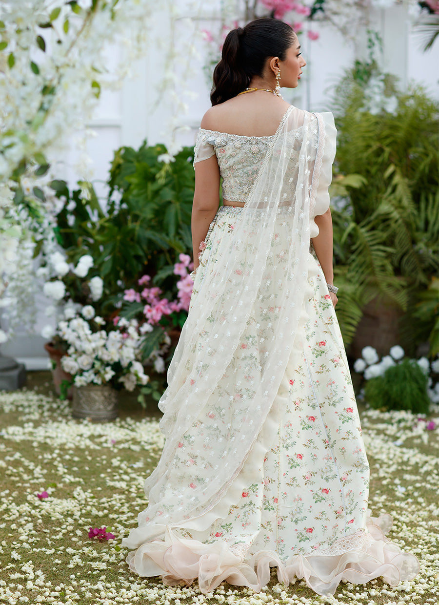 Daphne Crème Printed Rosette Lehenga