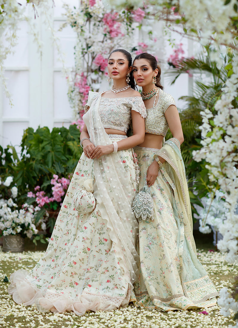 Daphne Crème Printed Rosette Lehenga