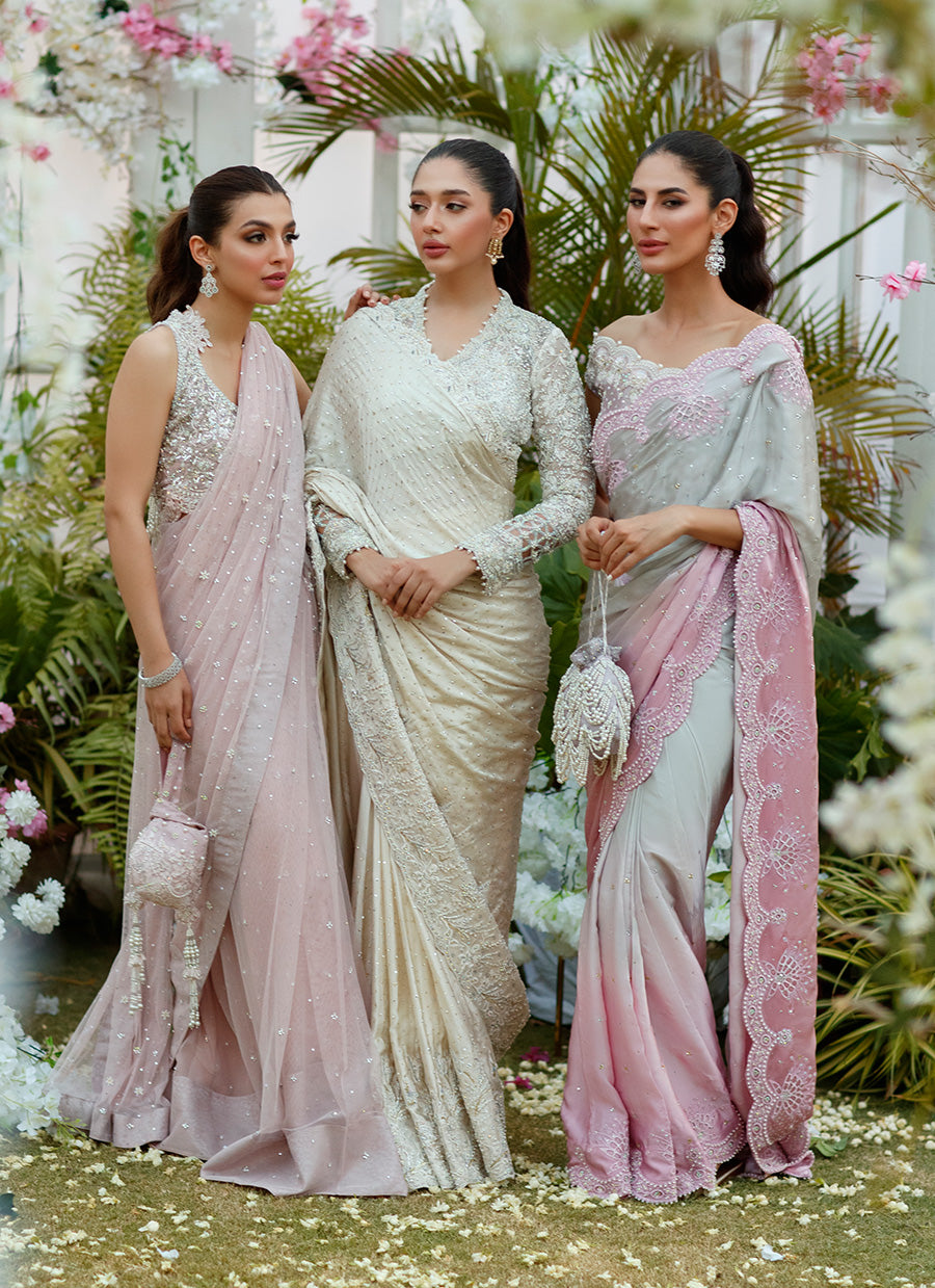 Camelia silver to blush Ombre Saree