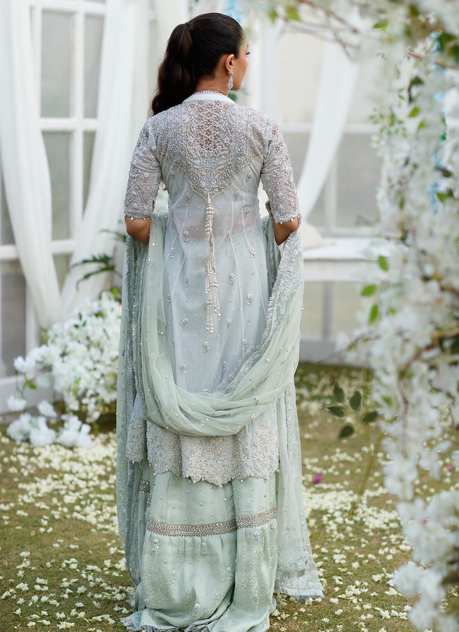 Sophia Silver-Mint Angharkha on Banarsi Gharara