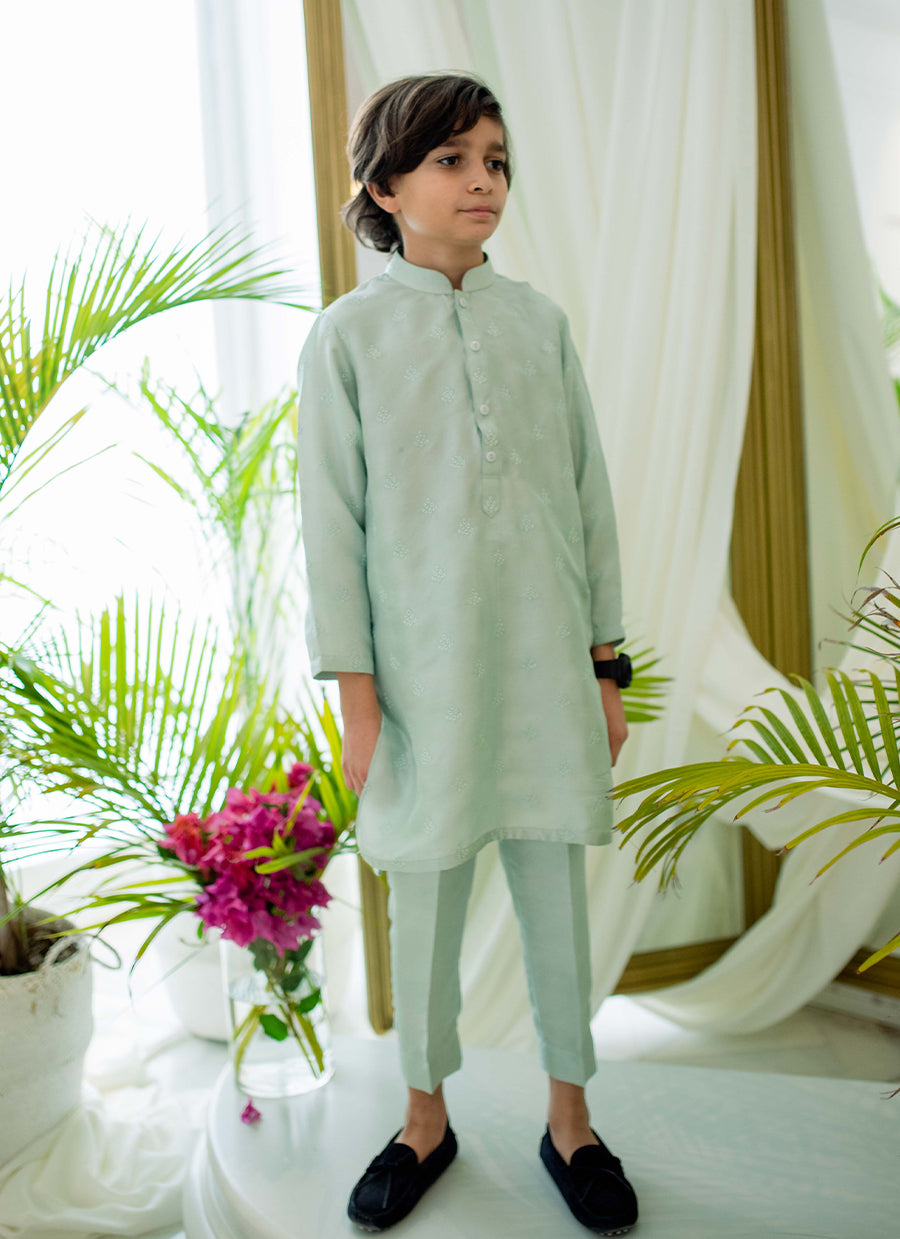 Mini Mint Silk Kurta