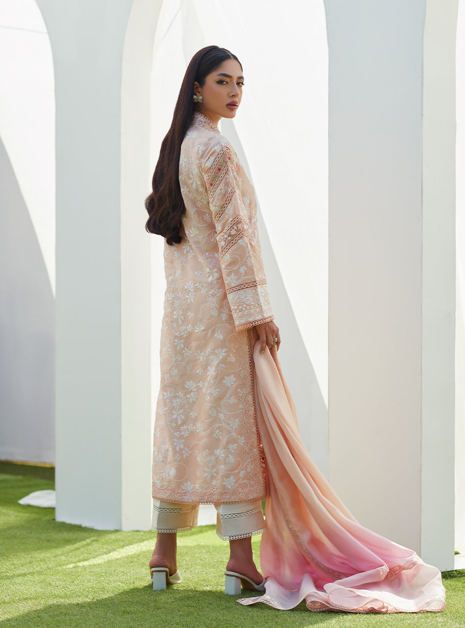 Dawn Peach Embroidered Silk Shirt and Dupatta