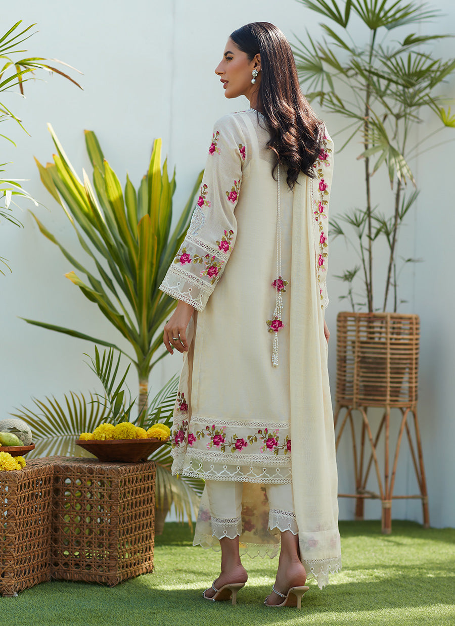 Lggy Ivory Rose Cross Stitch Shirt and Dupatta