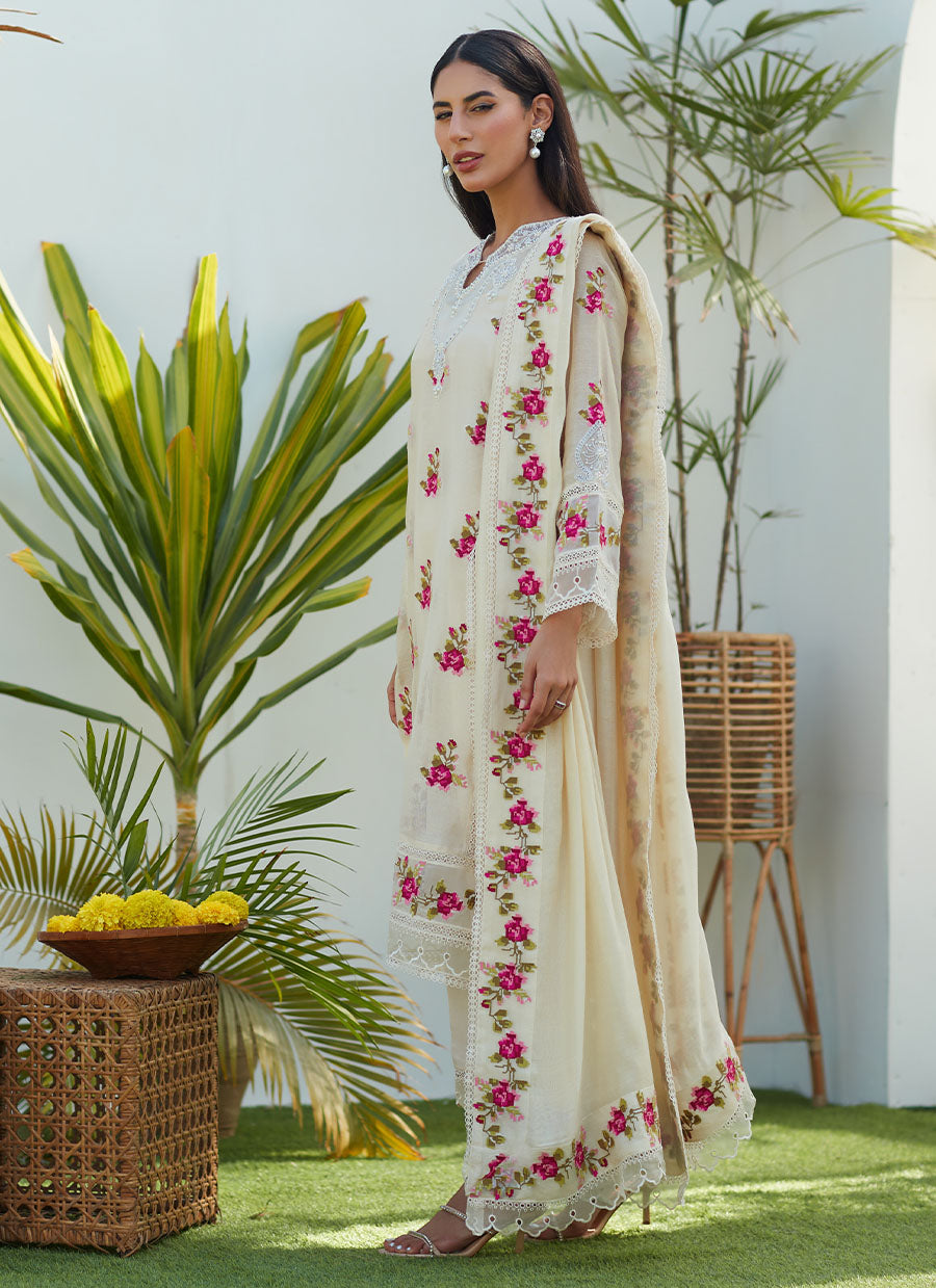 Lggy Ivory Rose Cross Stitch Shirt and Dupatta