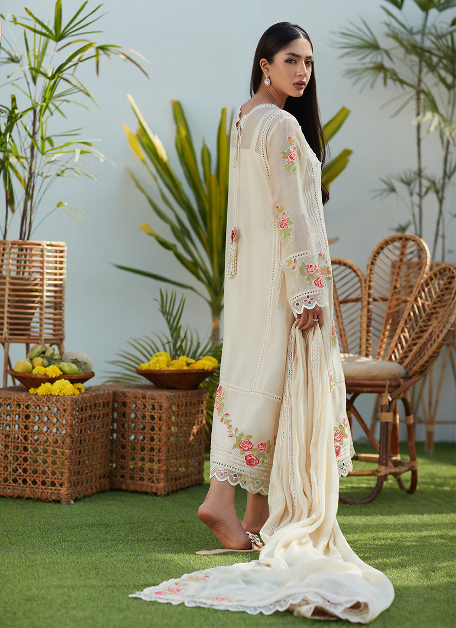 April Ivory Cross Stitch Cotton Net Shirt and Dupatta