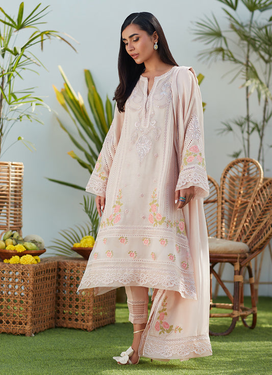 Sia Blush Cross Stitch Cotton Net Shirt and Dupatta