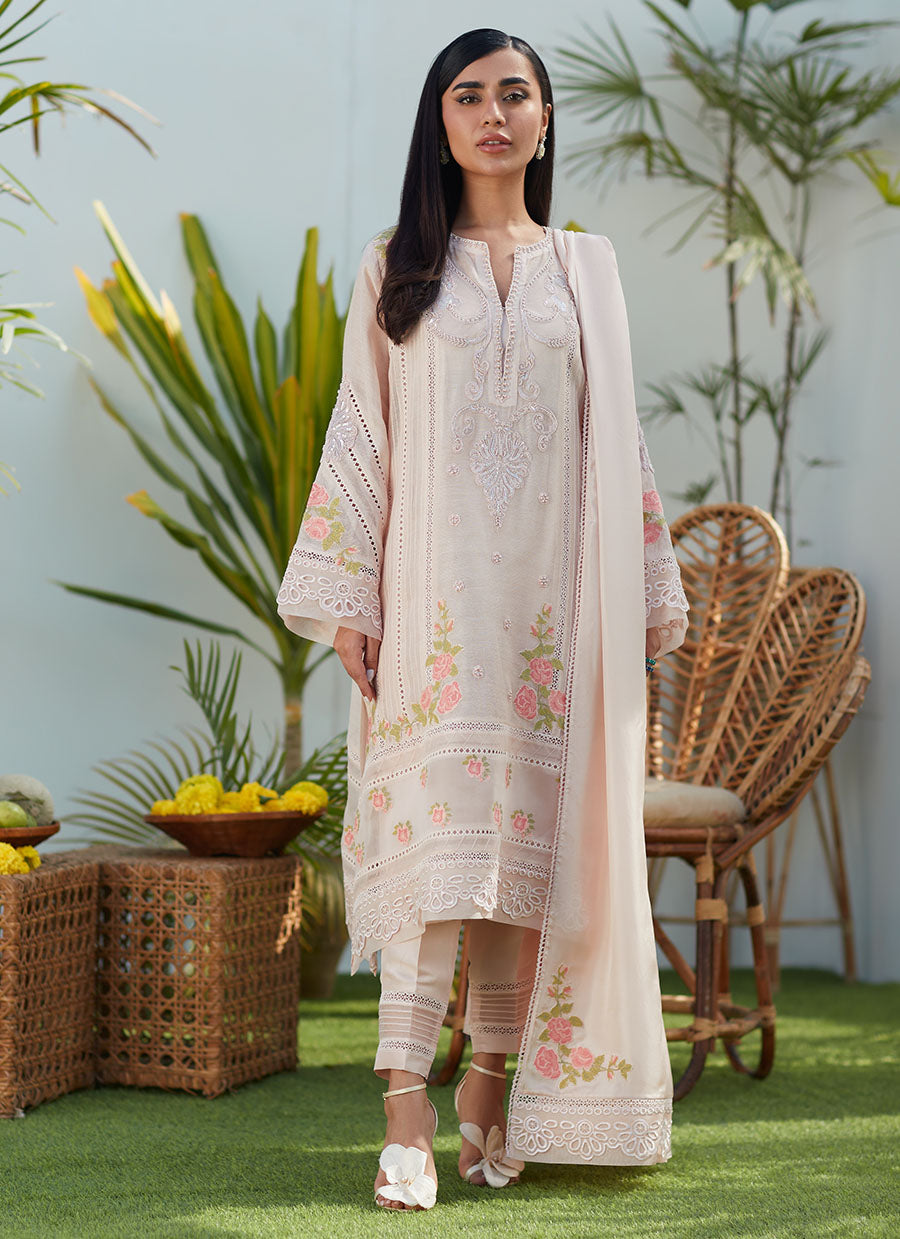 Sia Blush Cross Stitch Cotton Net Shirt and Dupatta