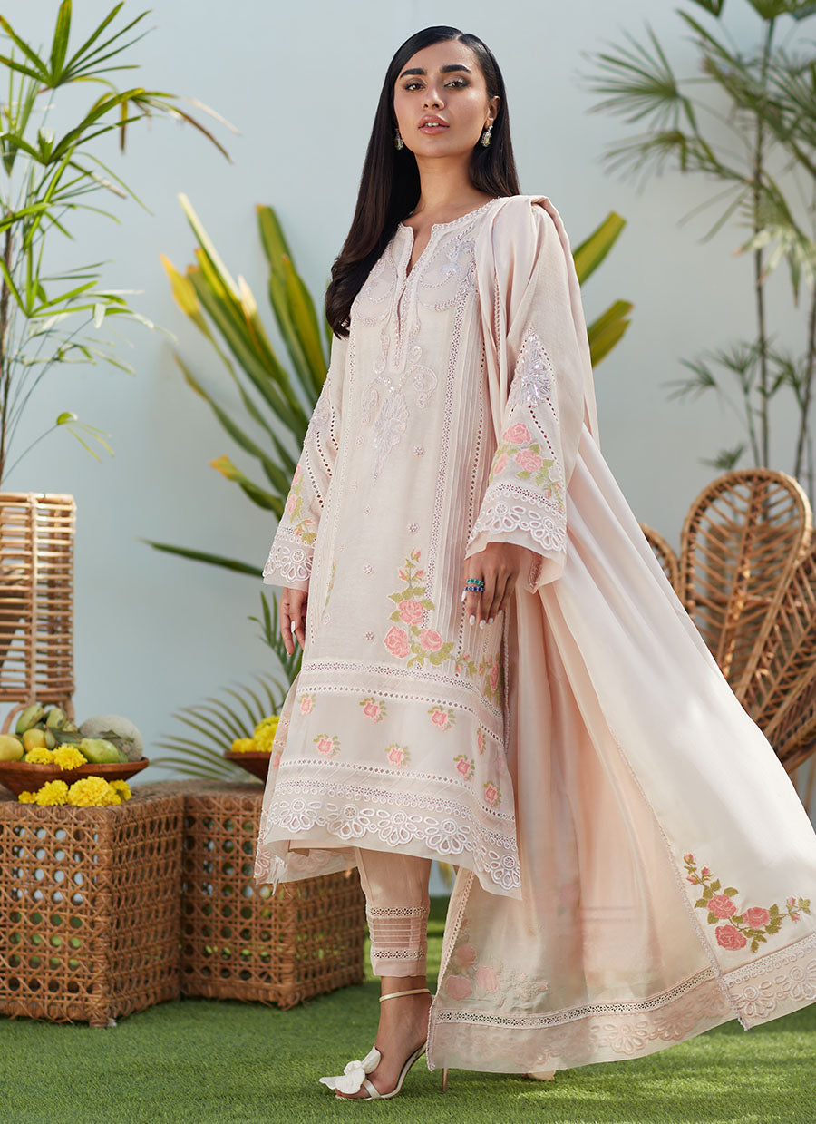 Sia Blush Cross Stitch Cotton Net Shirt and Dupatta