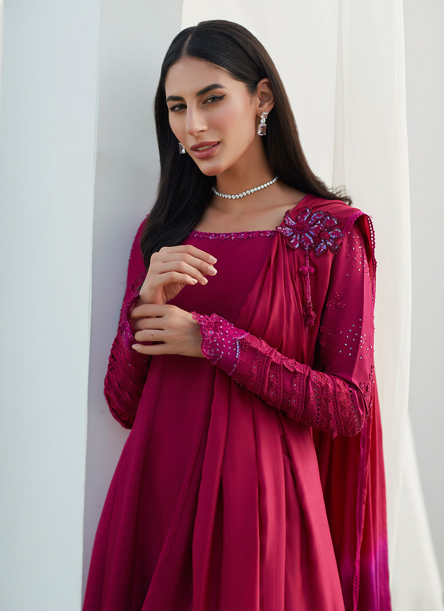 Viv Magenta Kalidaar with Draped Dupatta